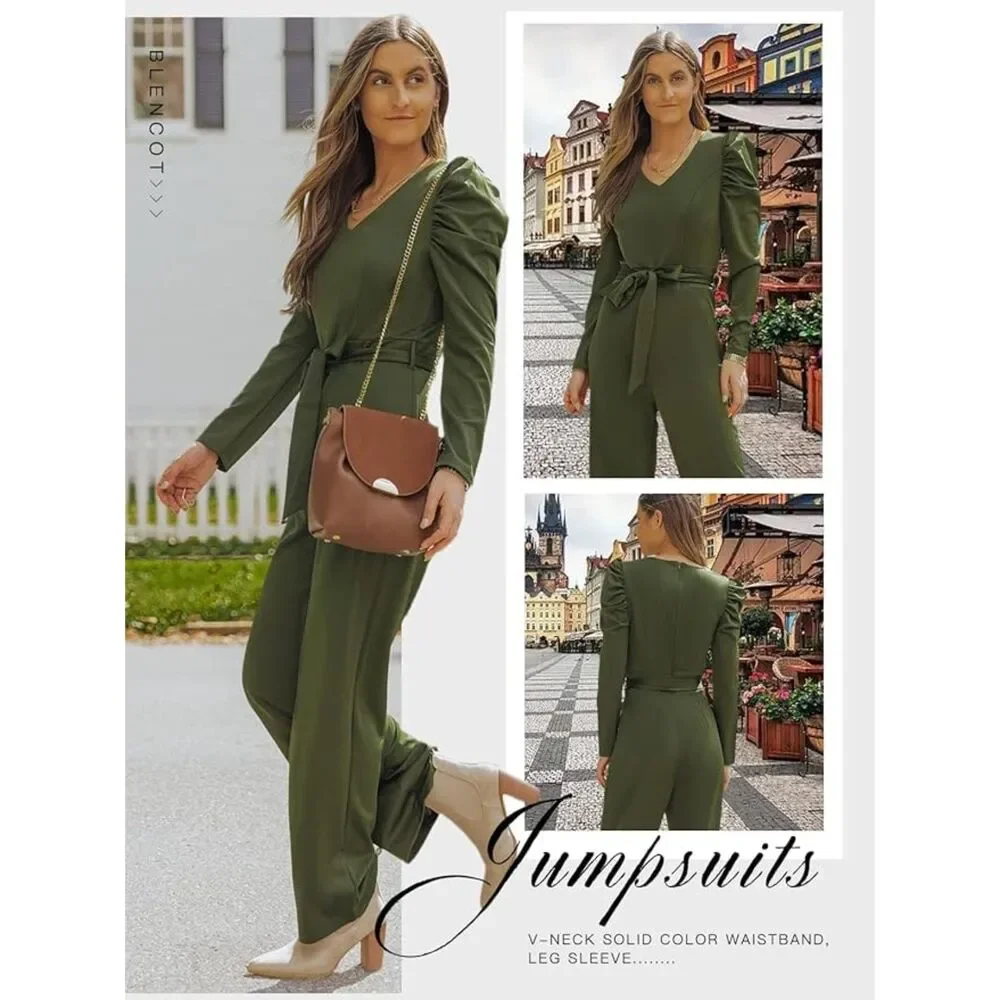 BLENCOT V-Neck Wide Leg Olive Green Jumpsuits Sz XXL - Picture 3 of 8